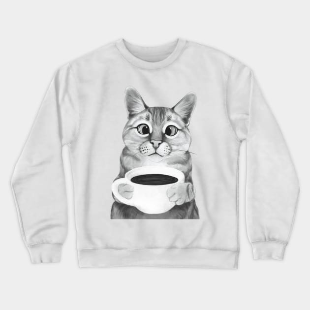 Coffee Cat Crewneck Sweatshirt by LauraGraves